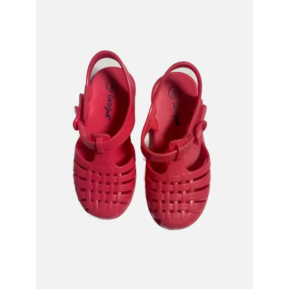 Cat & Jack Jelly Sandals Kids Size 9 Pink Fisherman Caged‎ Summer Beach Shoes